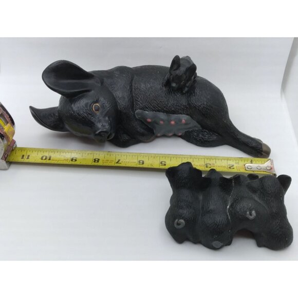 Figurines Black Pig mother 11" with smaller piglets Farmhouse cottage core READ - Picture 7 of 10